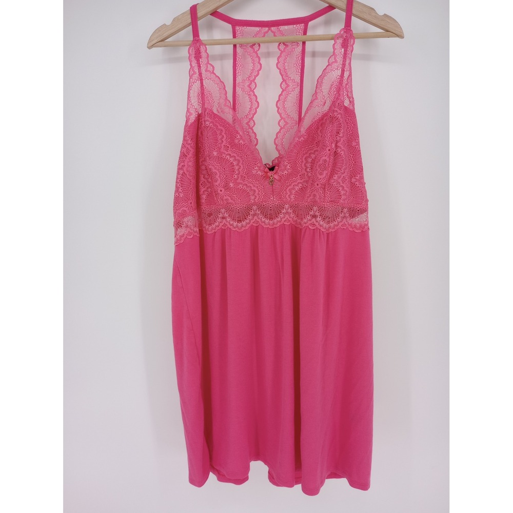 Thalia Sodi Babydoll Chemise Womens XXL Pink Lace Racerback Lingerie